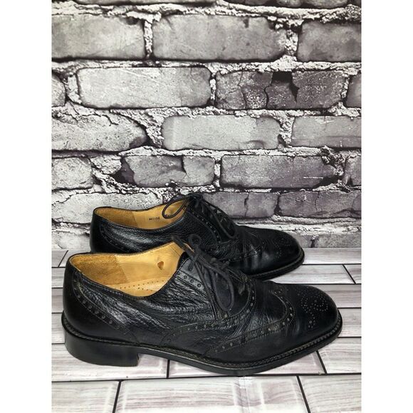 Mario Calugi Black Leather Wingtip Cap Toe Oxfords Lace Shoes Men Sz 7.5M US/41 - Picture 6 of 16